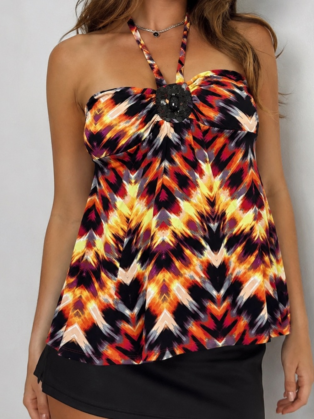attention Y2K Attention Halter Babydoll Top Abstract Chevron Print Size Medium